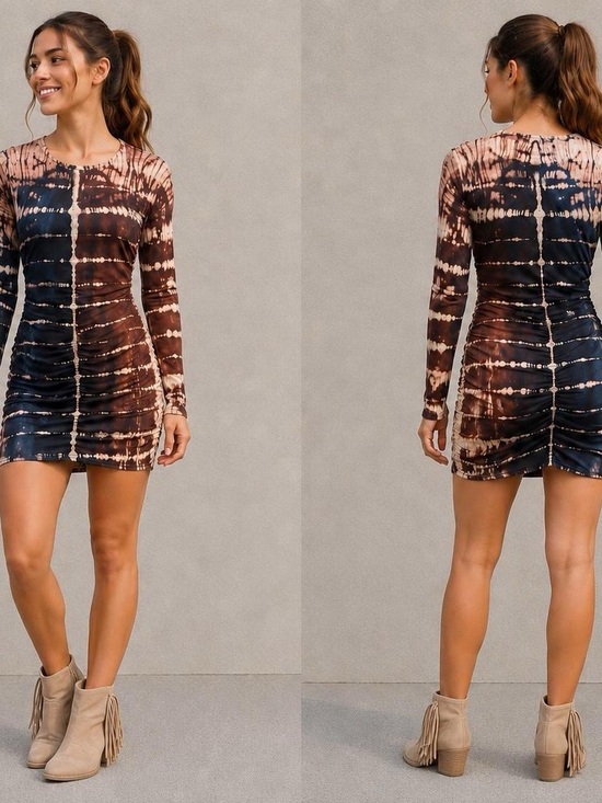 Gypsy 05 Dresses & Skirts - Tie-Dye Long Sleeve Bodycon Dress